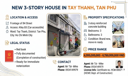 NEW 3-STORY HOUSE IN TAY THANH, TAN PHU